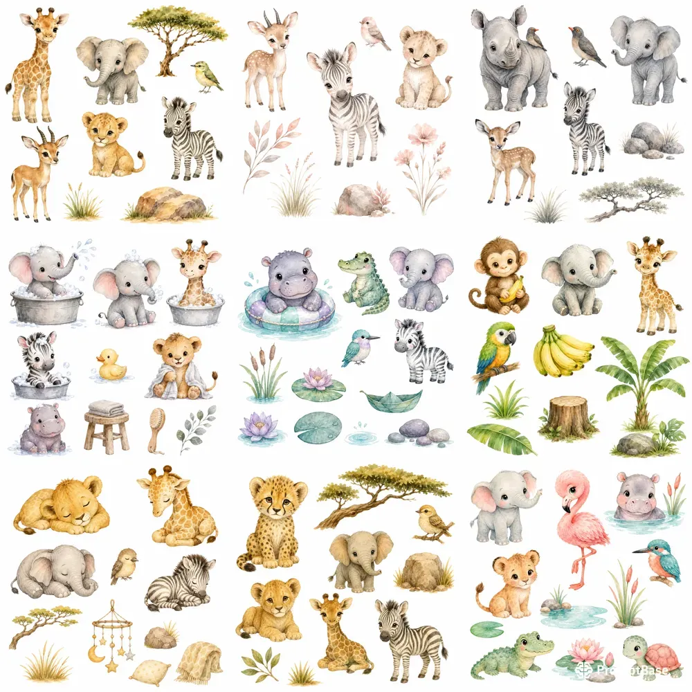 Watercolor Safari Animal Cliparts