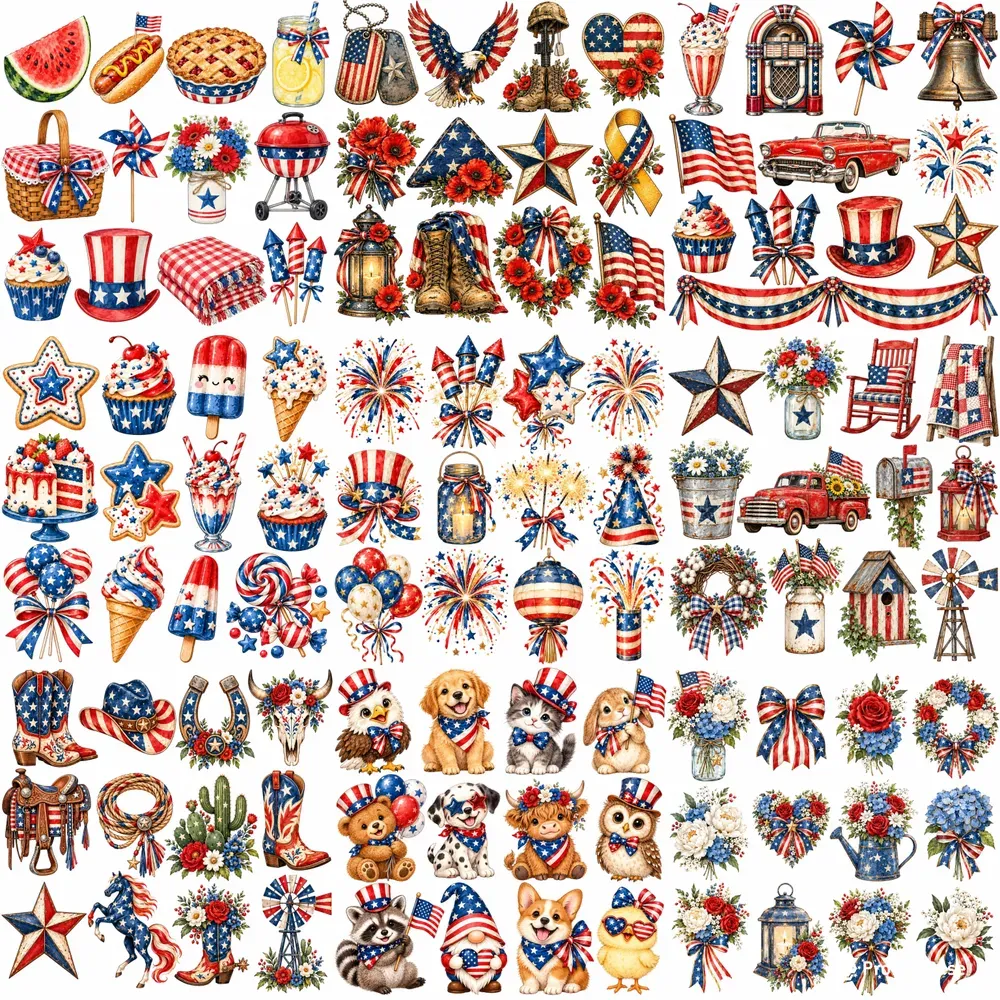 Patriotic Red White Blue Clipart 4 Etsy