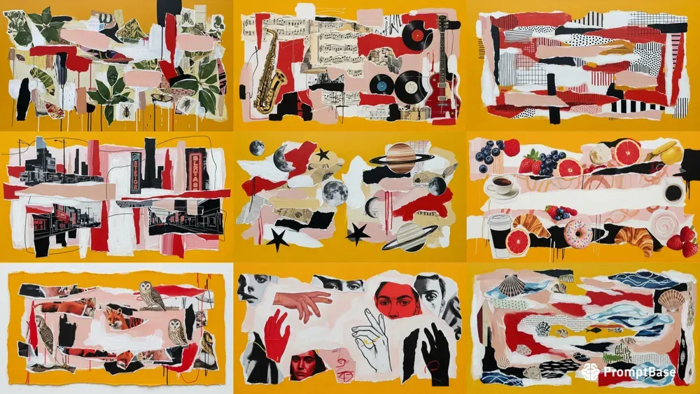 Mixed Media Collages On Yellow