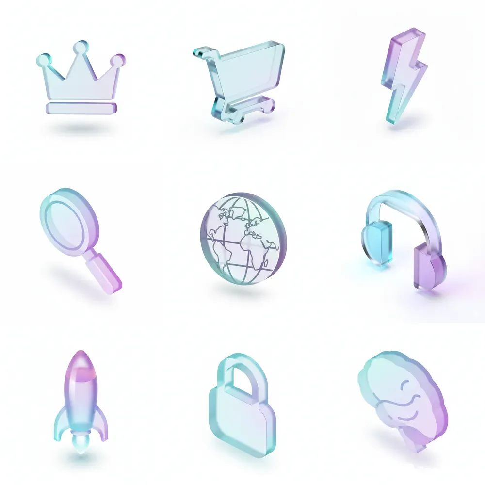 Clean 3D Frosted Glass Icons