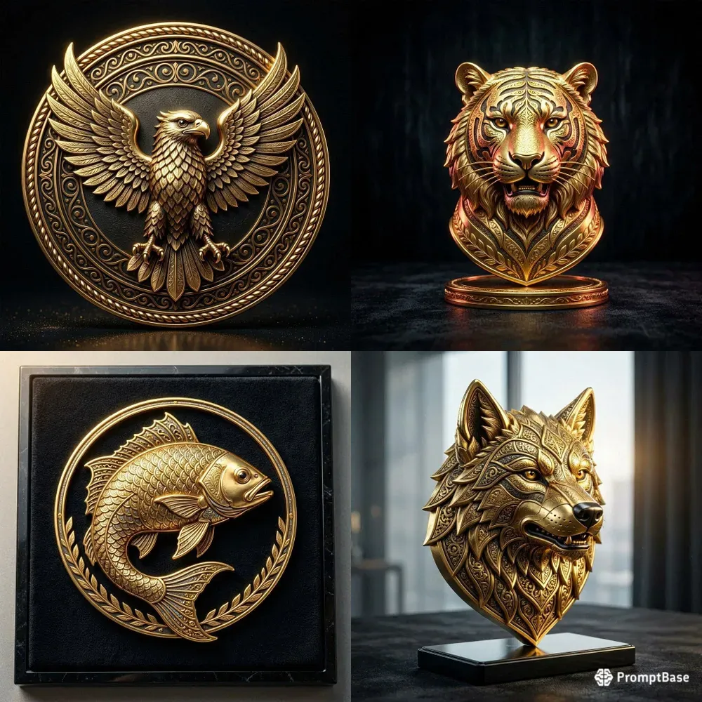 3D Golden Metallic Emblem Logos