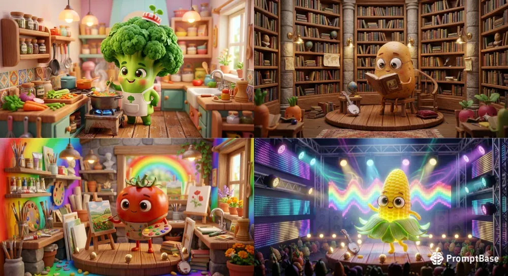 Whimsical 3D Veggies Adventures