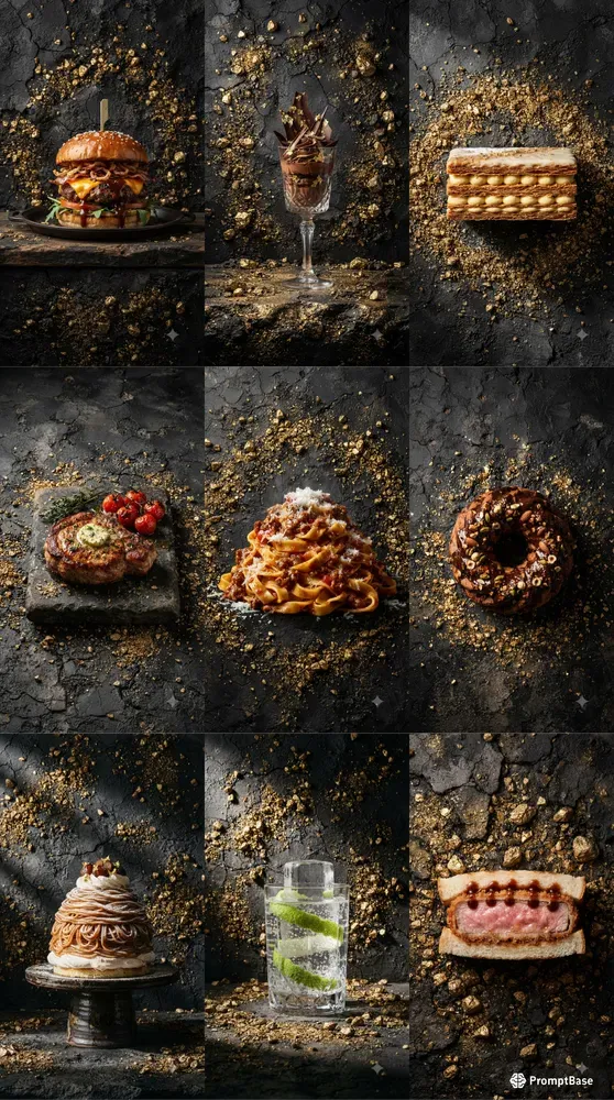 Rustic Charcoal Raw Gold Food Stages