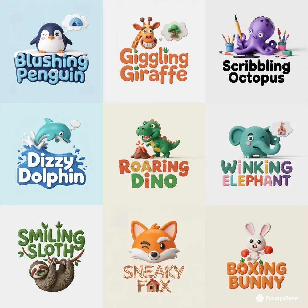 Whimsical 3D Clayart Logos