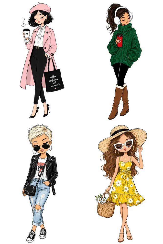 Chic Fashion Girl Illustrations