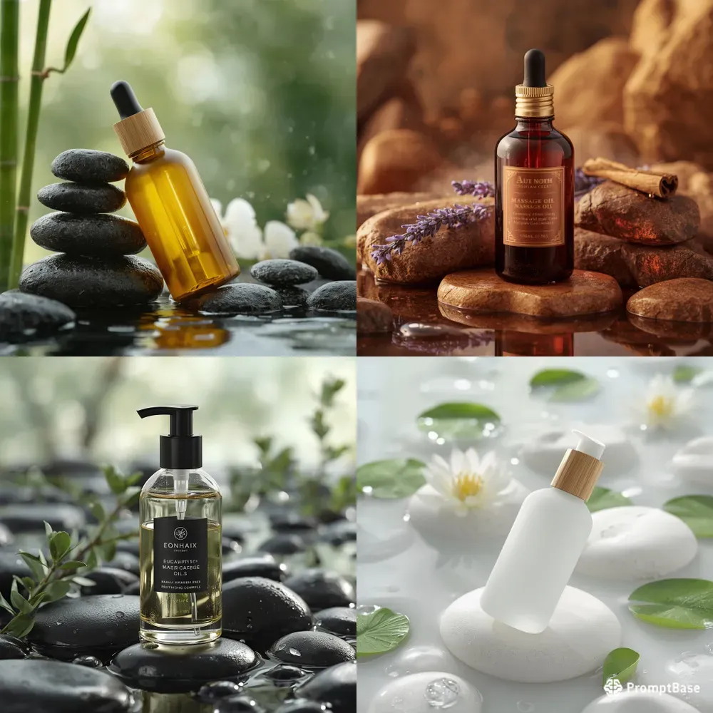 Luxury Spa Massage Oils On River Stones
