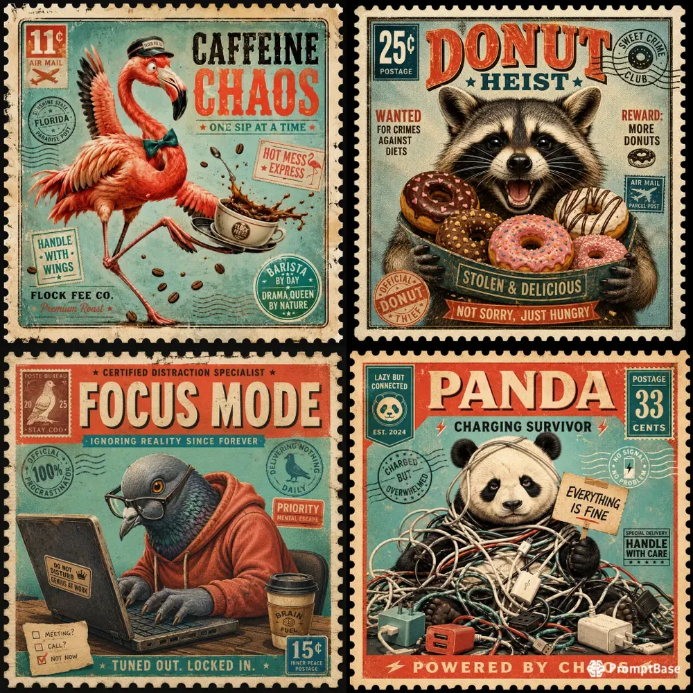 Vintage Animal Stamp Posters