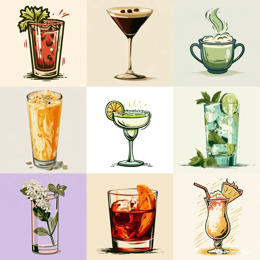 Flat Vector Cocktail Poster Illustrations