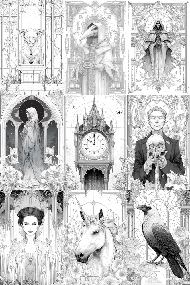 Dark Gothic Fantasy Coloring Book Pages