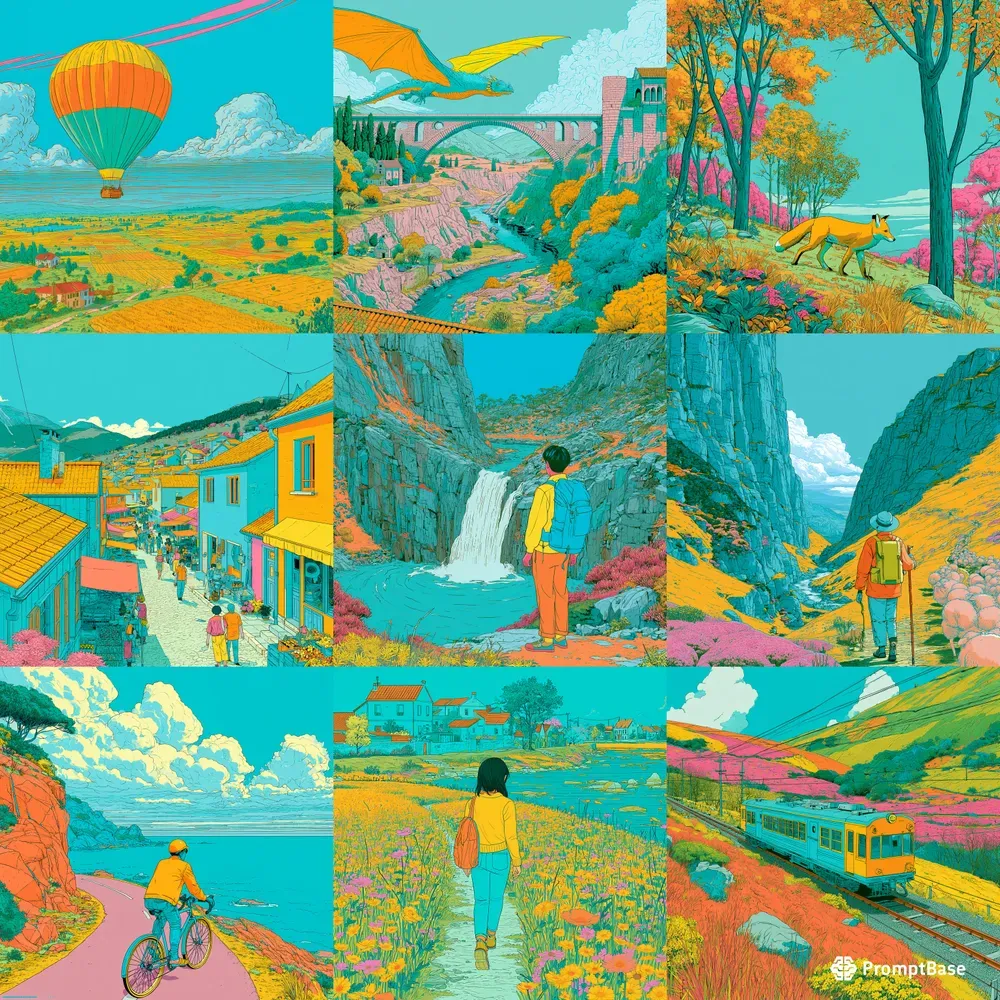 Vibrant Illustrated Adventure Scenes
