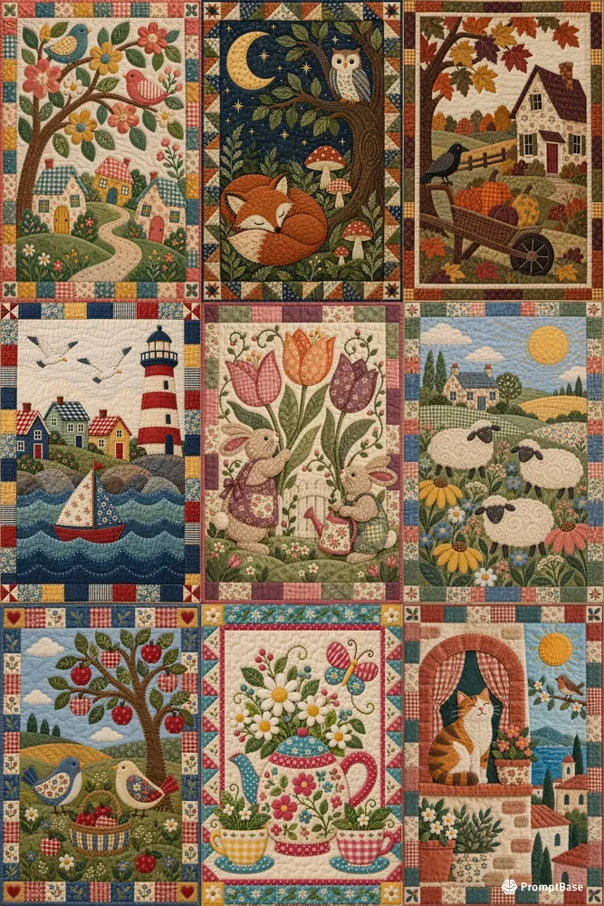Quilted Folk Art Wall Prints