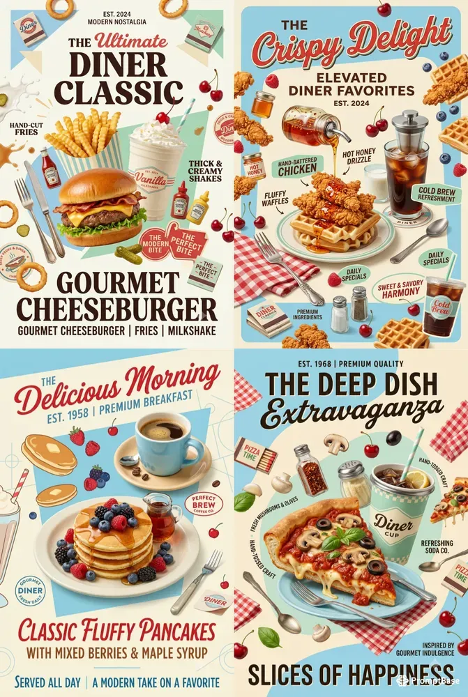 Retro American Diner Food Posters