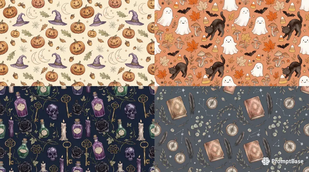 Seamless Vintage Halloween Pattern Tiles