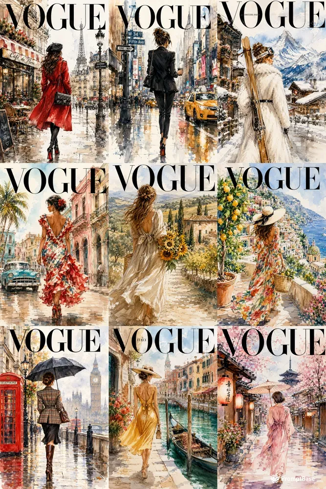 Watercolor Fashion Magazine Covers