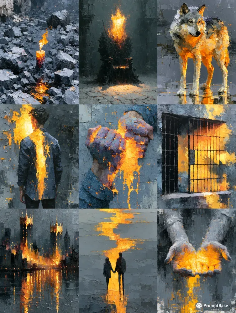 Dramatic Amber Impasto Art