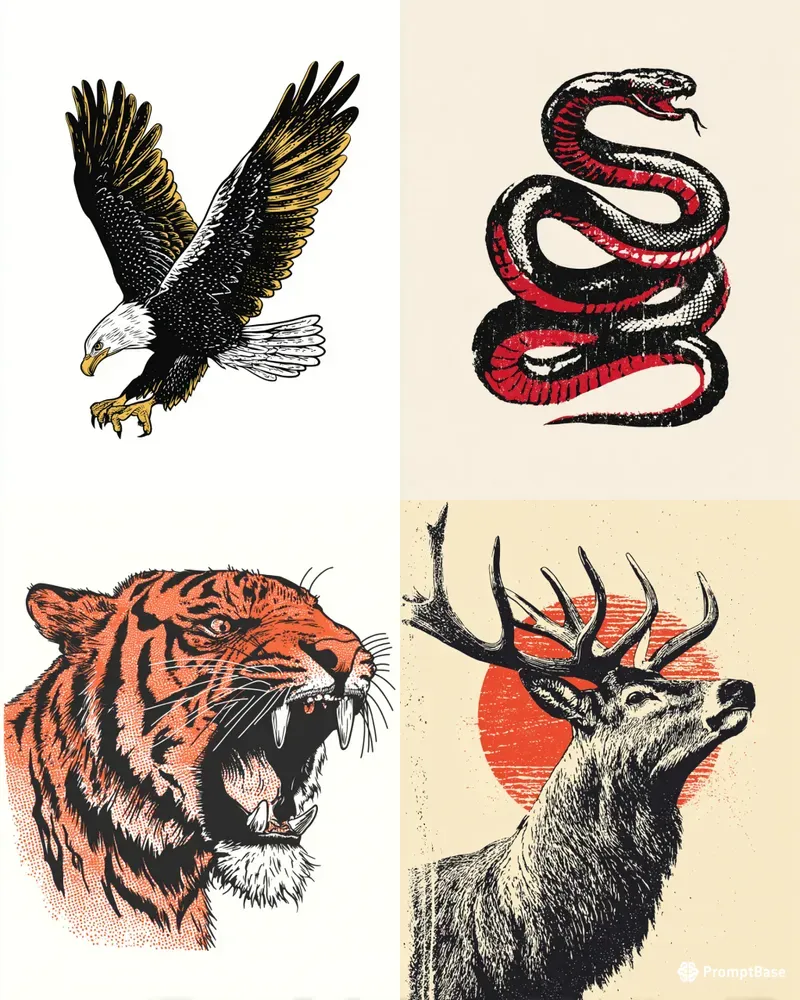 Retro Screenprint Animal Tee Designs