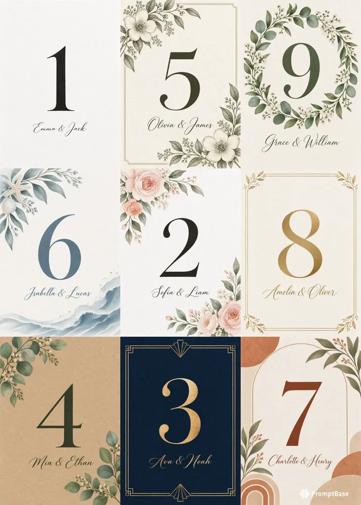 Wedding Table Number Cards