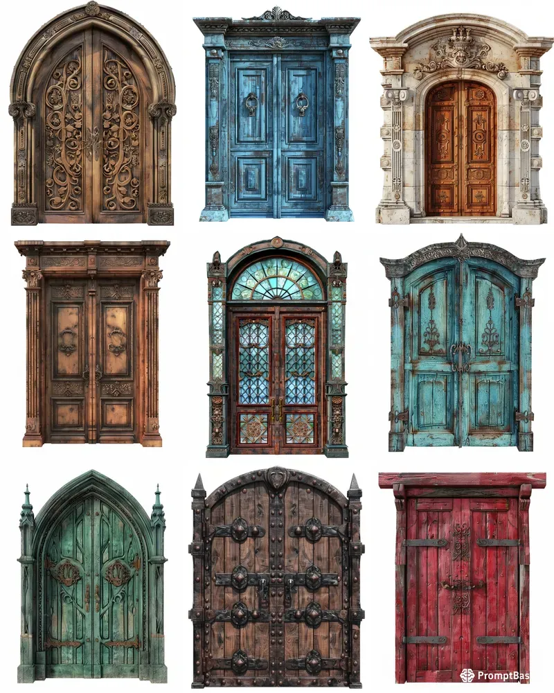 Unique Realistic Vintage Doors Clipart