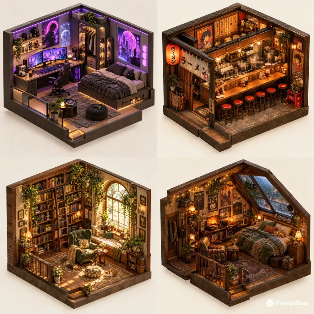 3D Isometric Cozy Micro Room Dioramas