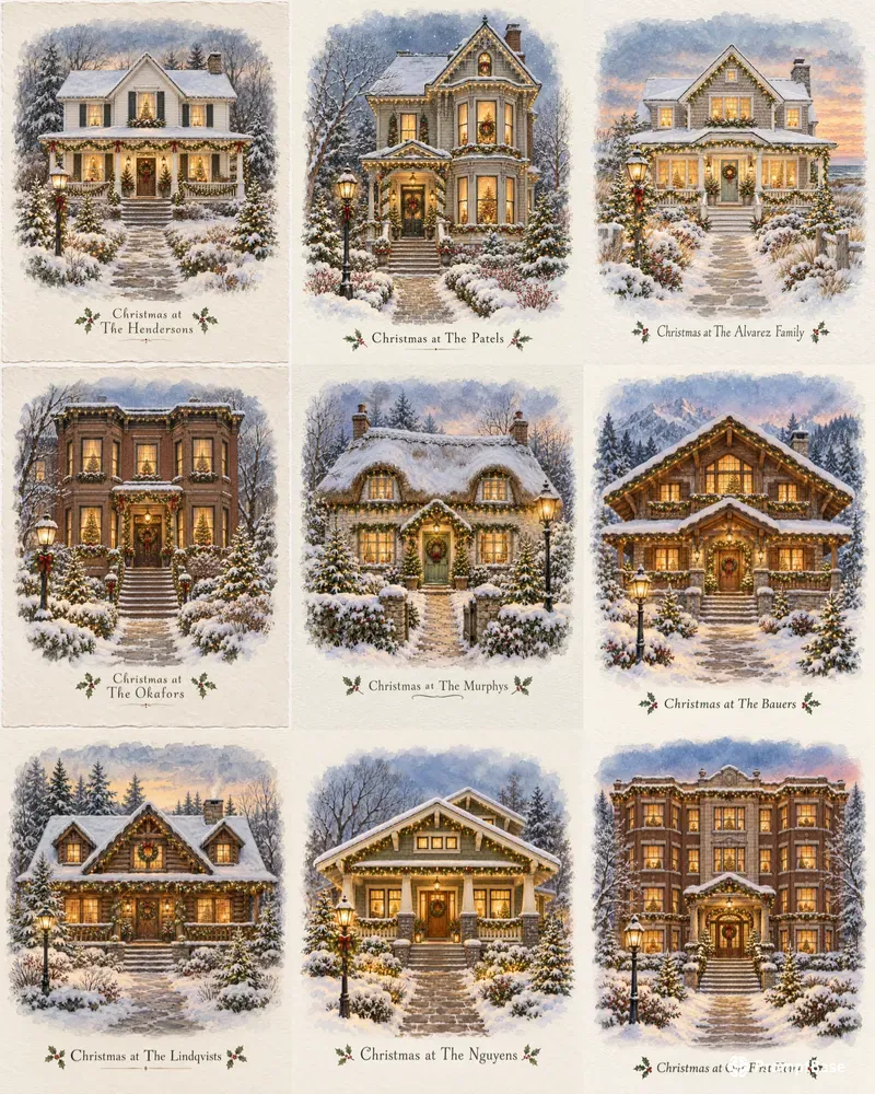 Christmas House Portrait Art Prints