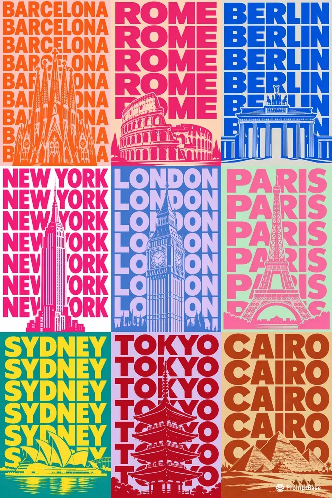 Retro Pop Art City Typography Posters
