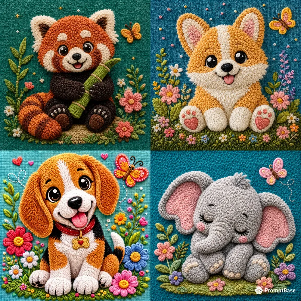 Cute Plush Embroidery Animals