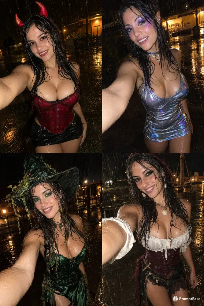 Spontaneous Halloween Rain Selfie Girls