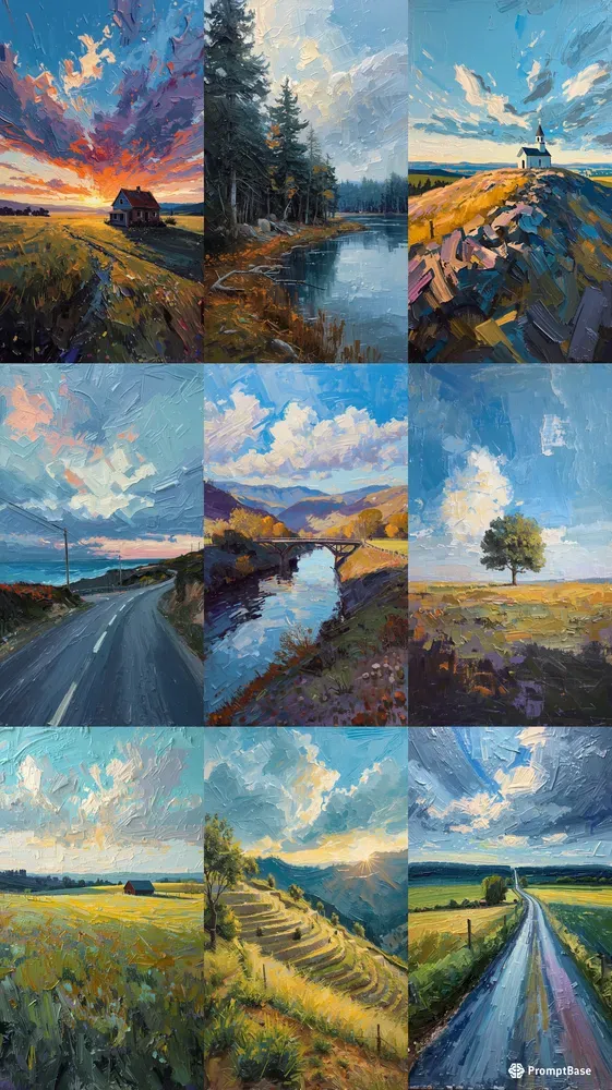 Vivid Impasto Oil Landscape Scenes
