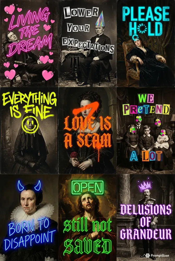 Vintage Neon Meme Portraits