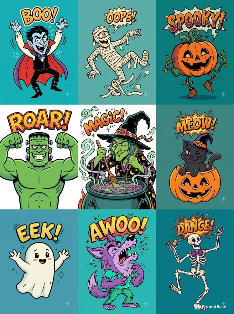 Retro Halloween Cartoon Cliparts