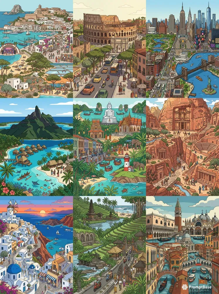 Flat Editorial Vector Travel Posters