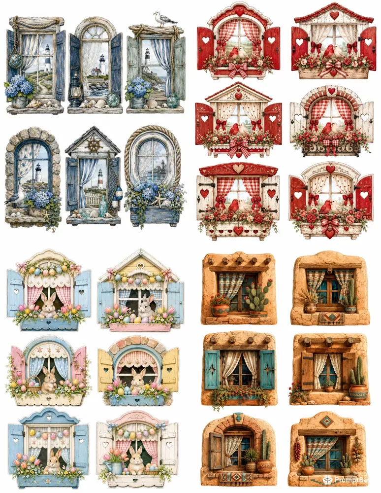 Cottage Window Fussy Cut Ephemera