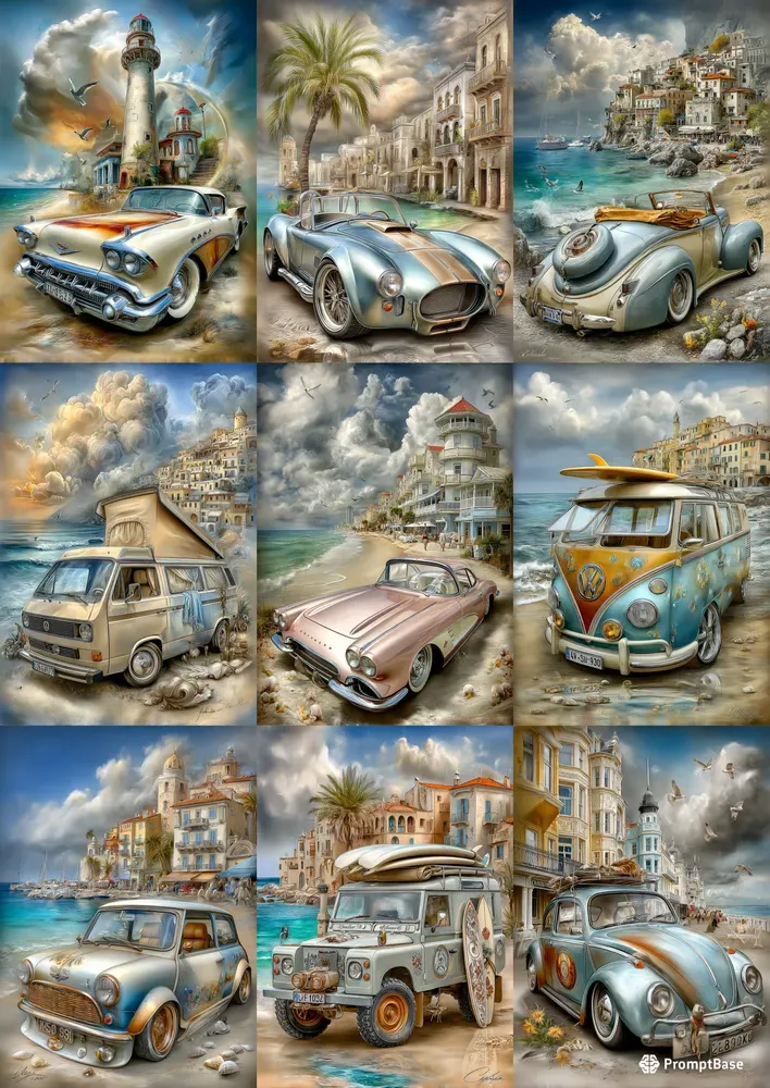 Vintage Coastal Vehicle Art Collections