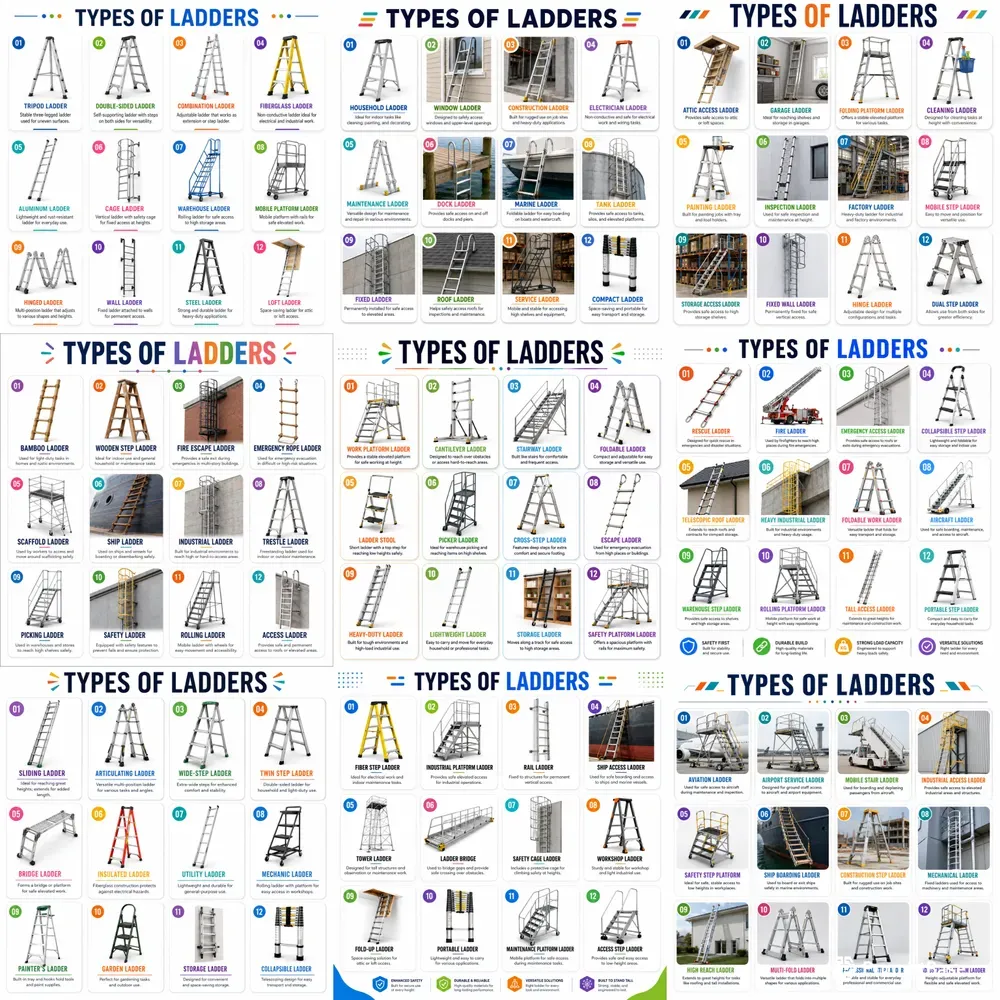 Types Of Ladders Infographic Sets