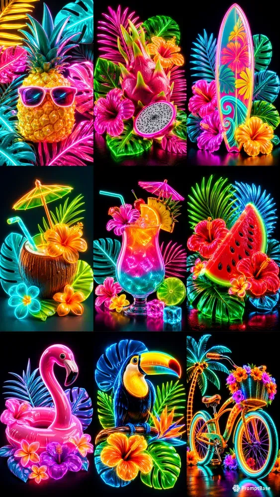Neon 3D Tropical Illustrations