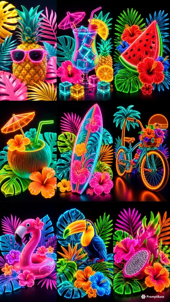Neon 3d Tropical Illustrations