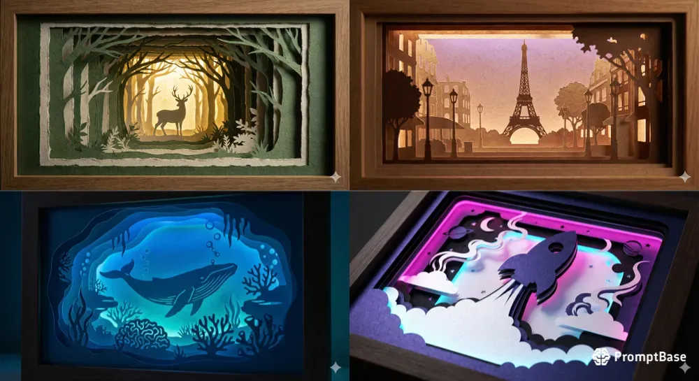 3D Paper Cut Lightbox Art