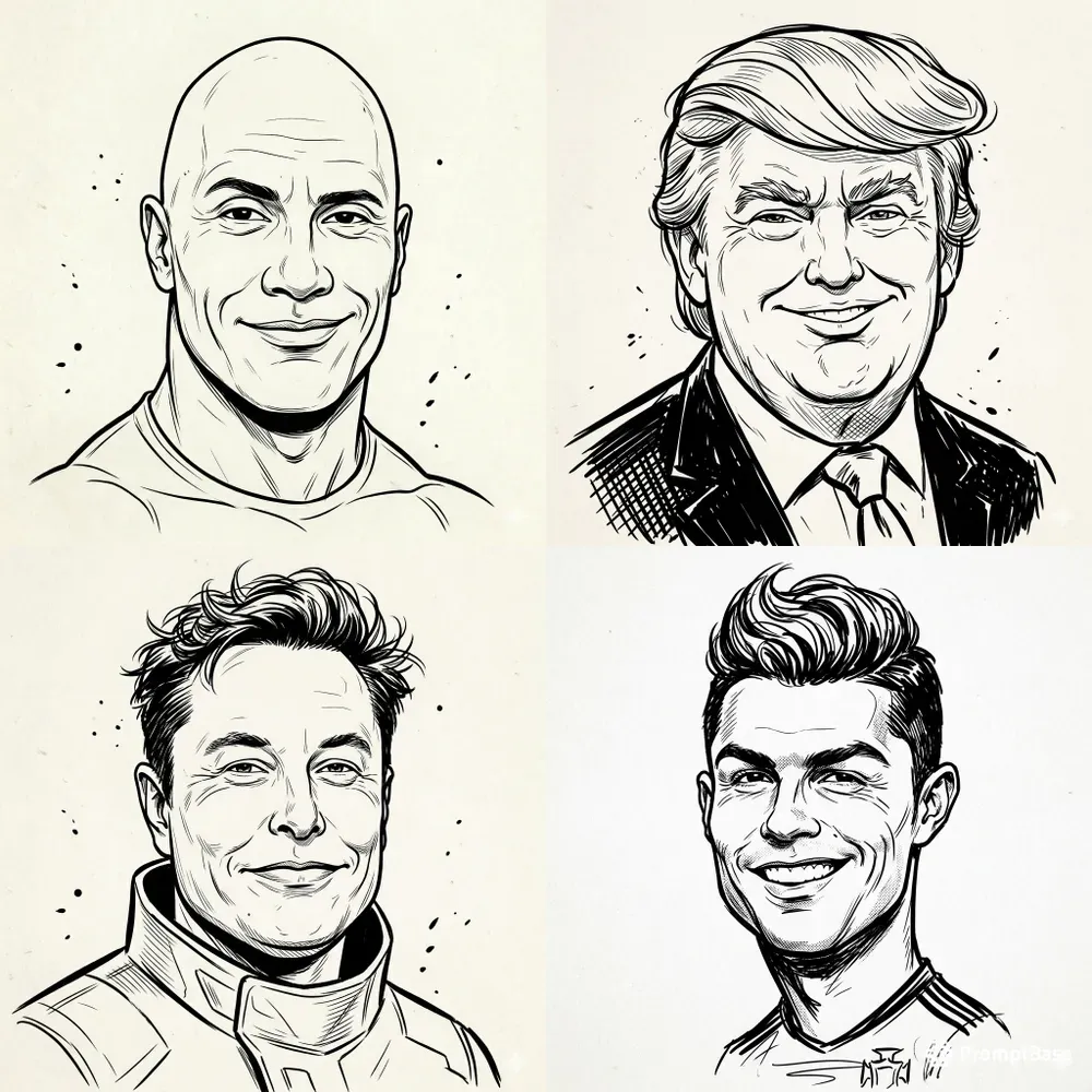 Celebrity Caricature Portrait Line Art