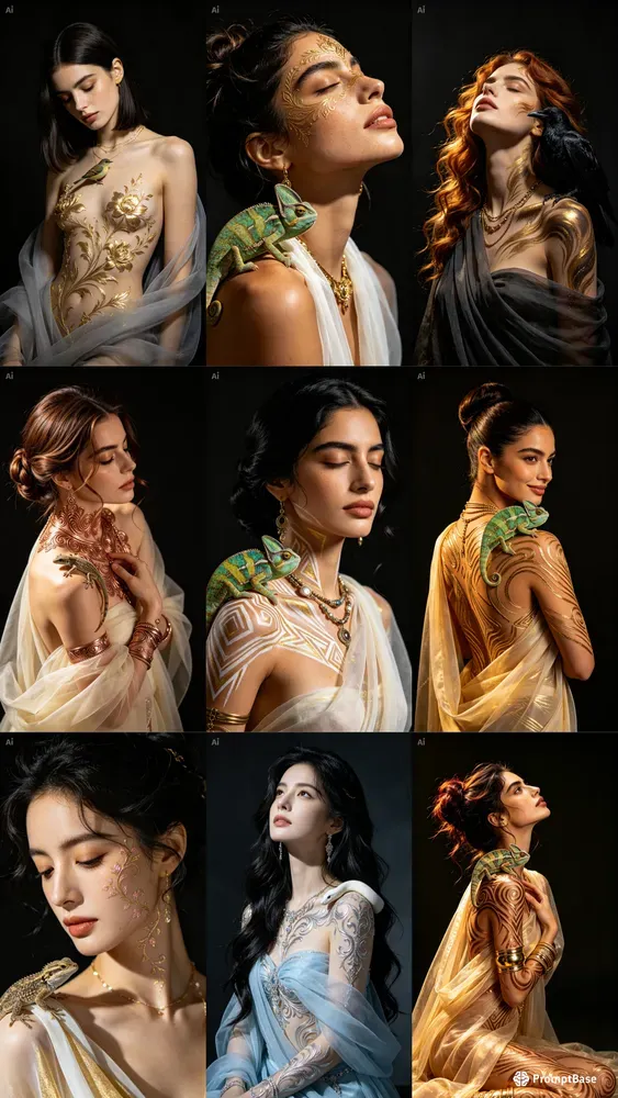 Golden Body Art Portraits Girls