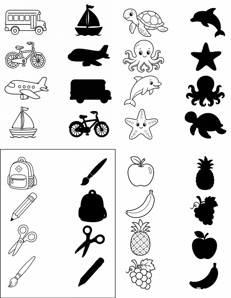 Picturetoshadow Matching Worksheets
