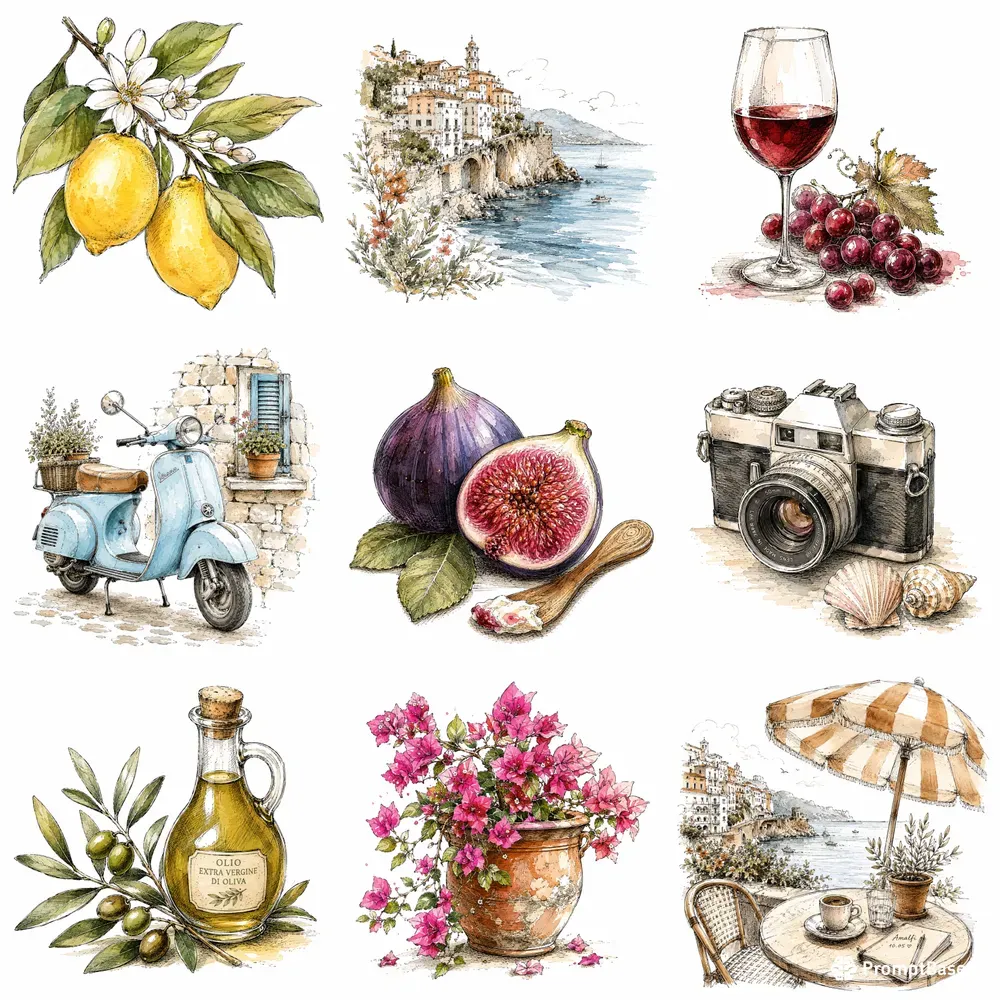 Italian Coast Travel Journal Cliparts