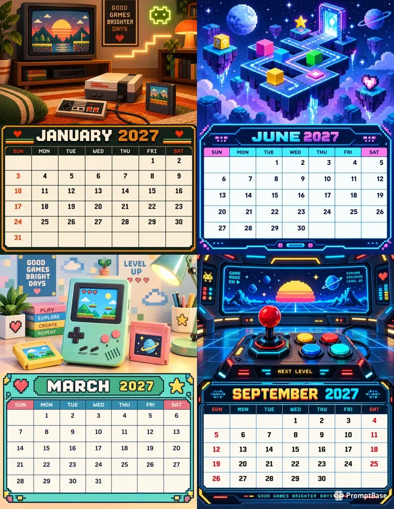 Retro Gaming 2027 Calendar Pages