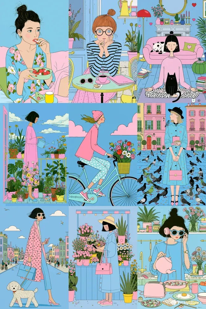 Trendy Retro Pop Girl Lifestyle Art