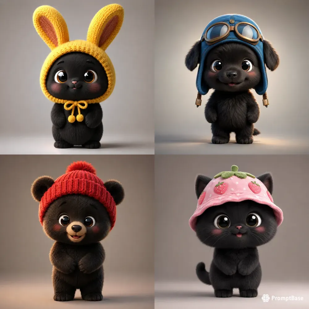 Adorable Black Animal Hat Characters