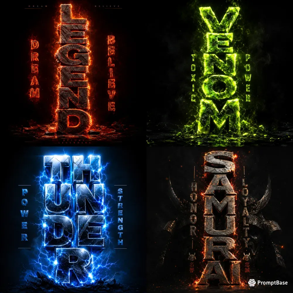Fiery 3D Text Art Posters