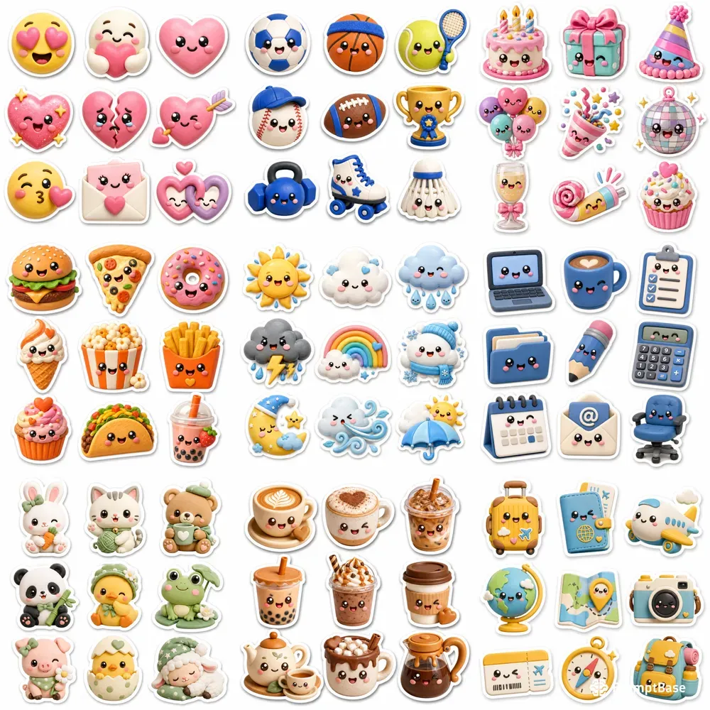 3D Clay Emoji Sticker Sheets