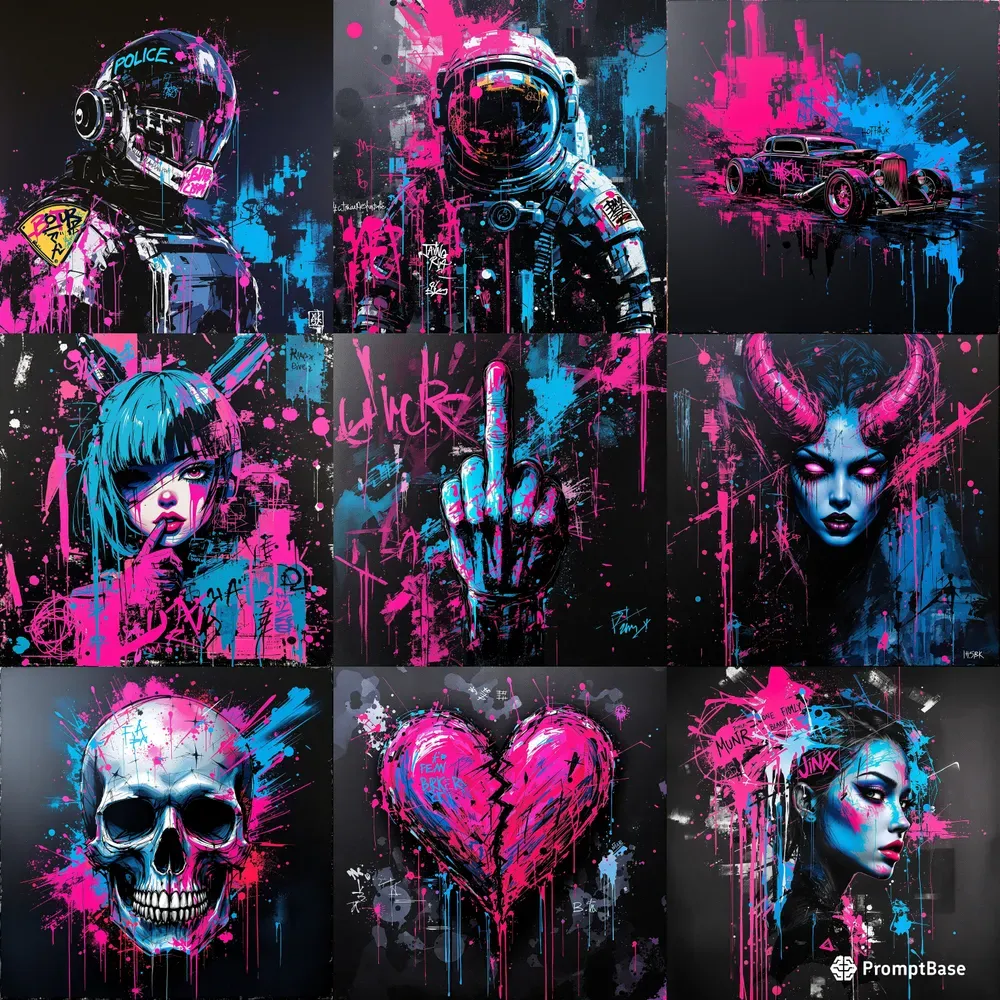 Abstract Neon Graffiti Cyberpunk Designs