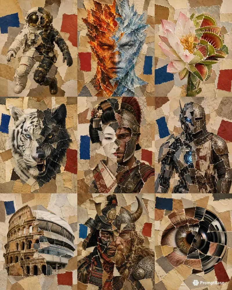 Torn Paper Dual Fusion Collage Art