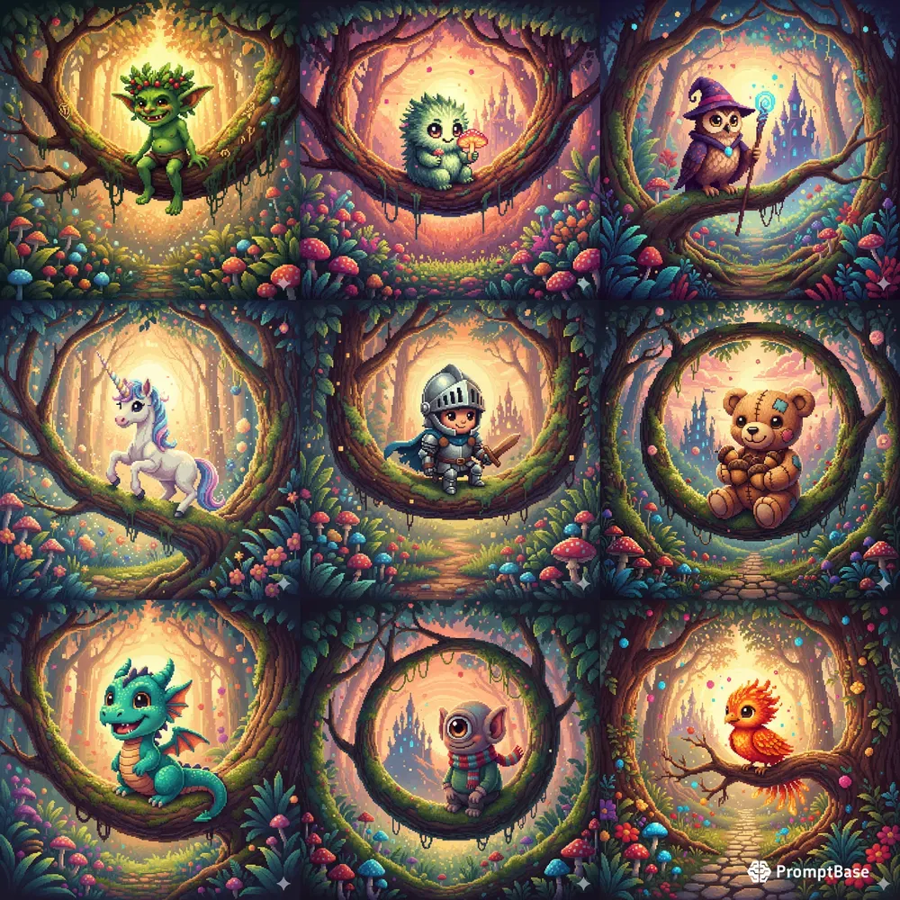 Whimsical Pixel Fantasy Portraits