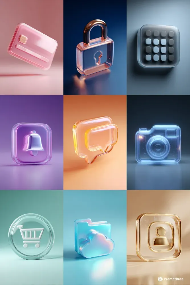 Frosted Glassmorphism 3D UI Icons